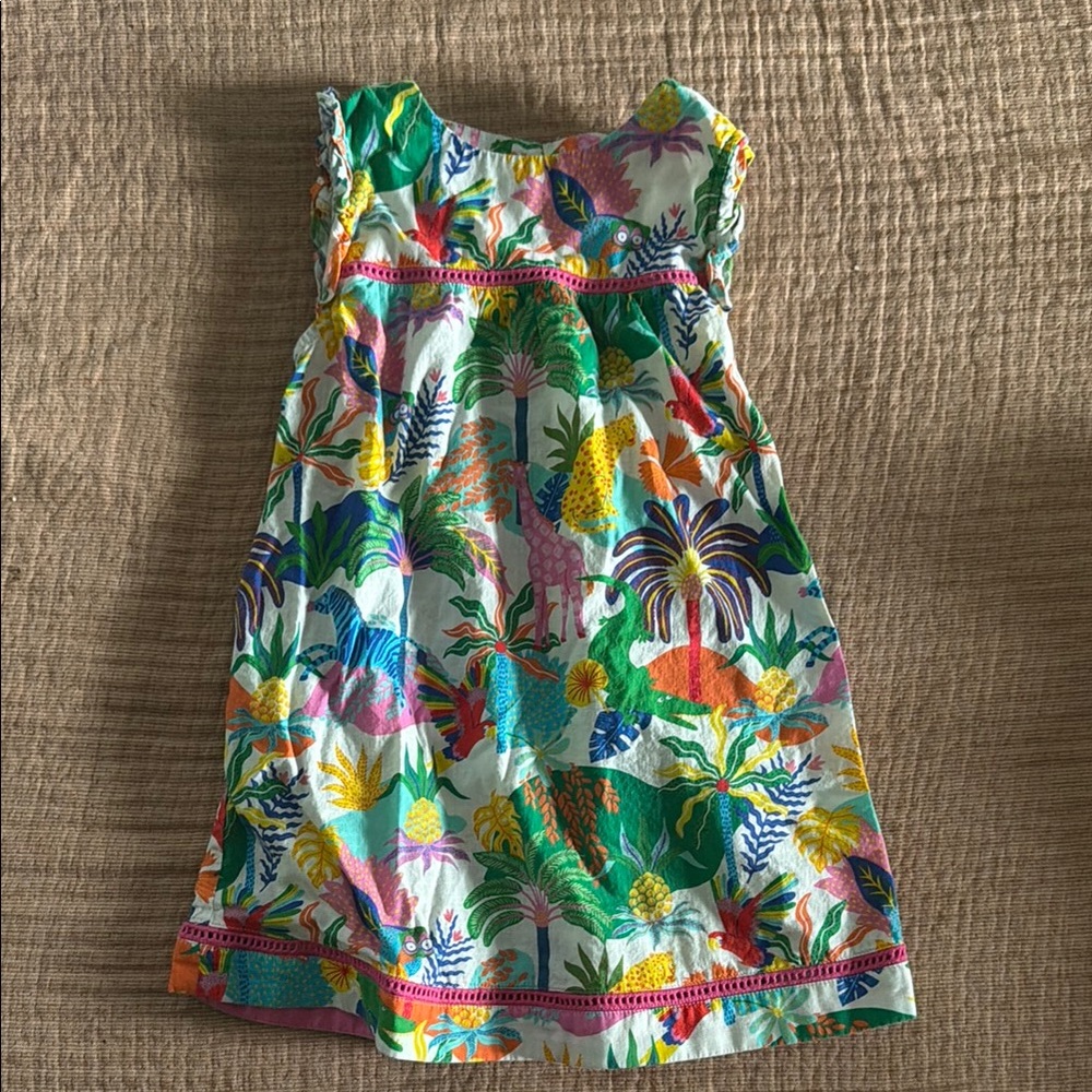 Girls' Tropical Print Cotton Dress in Multi-Color